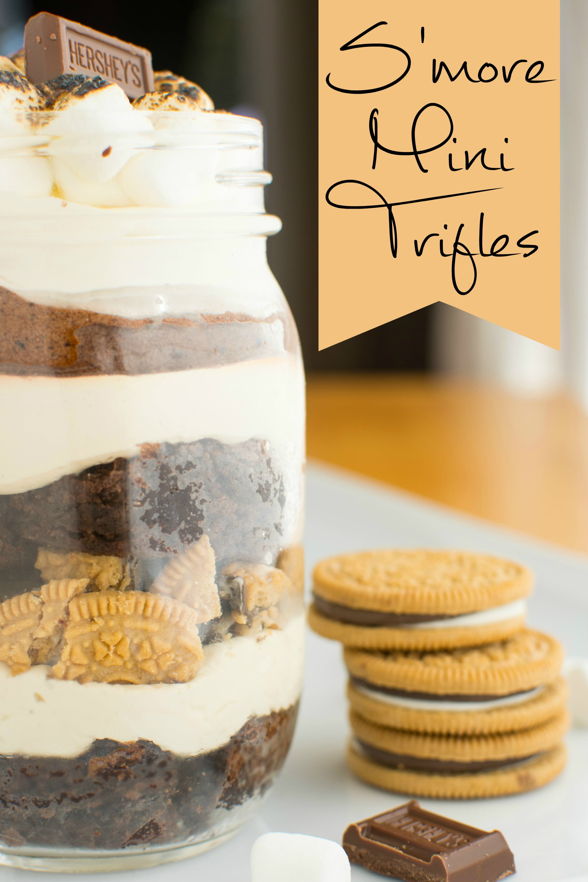 Layers of fluffy toasted marshmallow mousse, crushed S'mOreos, rich chocolate pudding, fudgy brownies and a finale of roasted mini marshmallows!