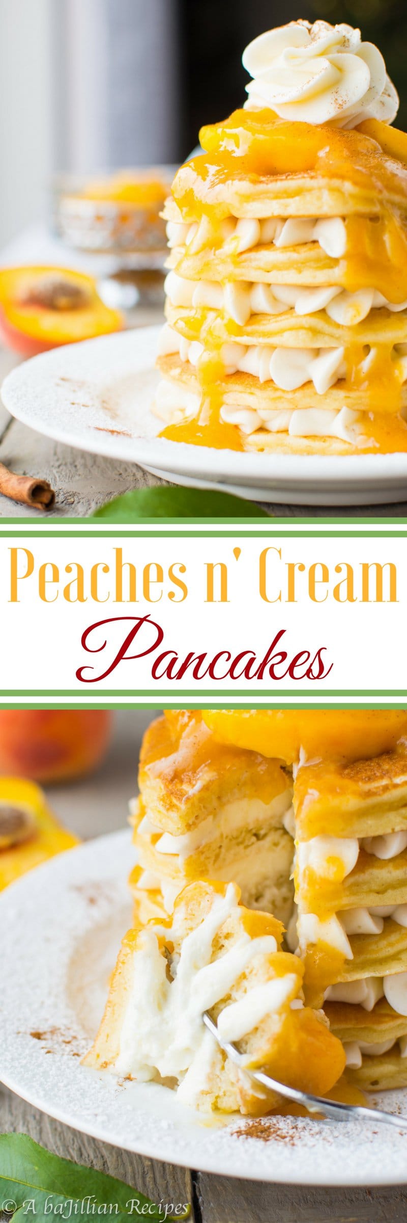 Peaches n' Cream Pancakes | A baJillian Recipes (collage)