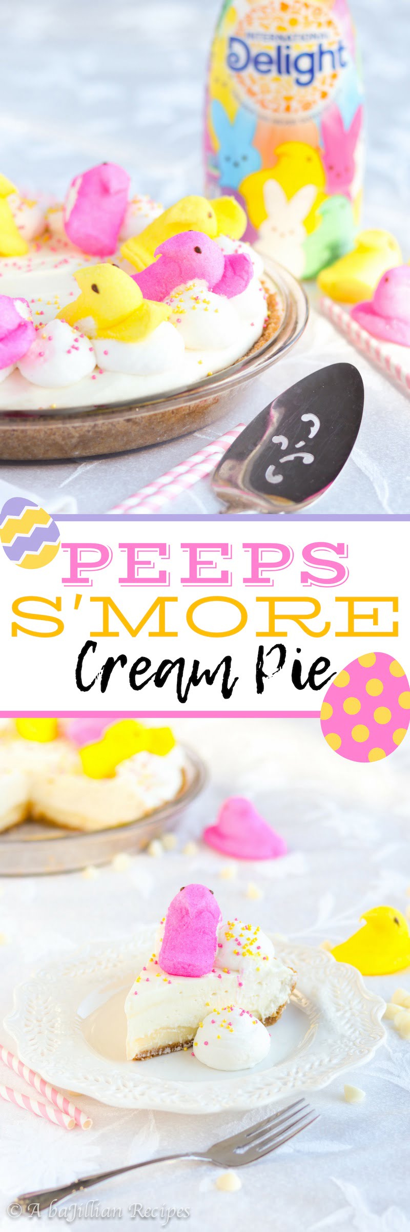 Peeps S'more Cream Pie | A baJillian Recipes(collage)